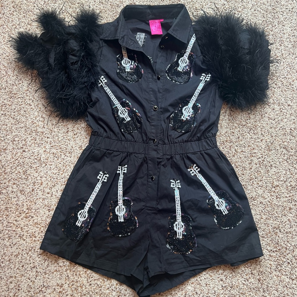 EUC Queen of Sparkles guitar romper! Size small